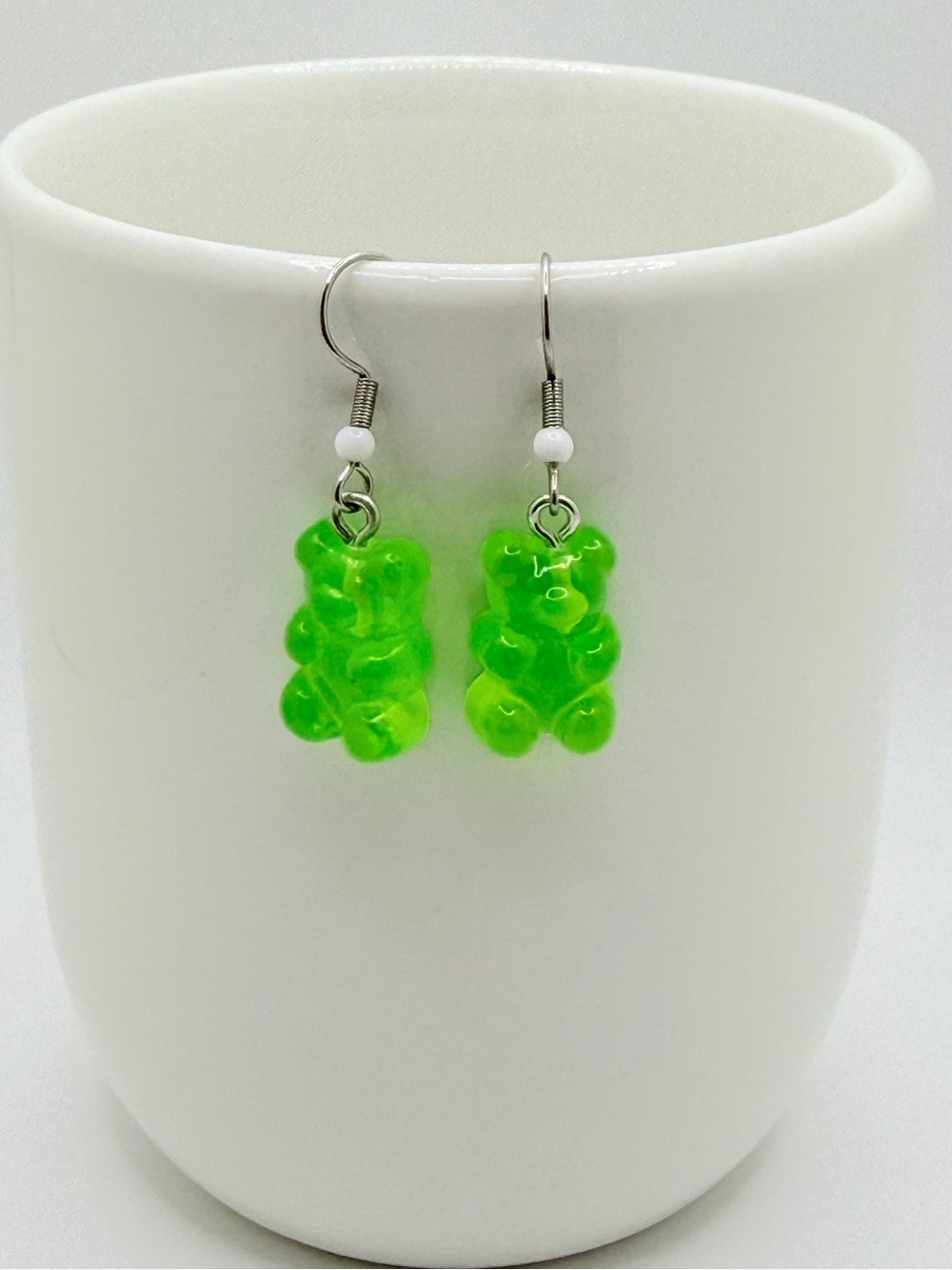 Neon Green Gummy Bear Dangle Earrings